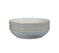 Denby - Elements Light Grey Pasta Bowls Set of 4 - Dishwasher Microwave Safe Crockery 1050ml 22cm - Pale Grey, White Ceramic Stoneware Tableware -