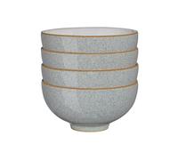 Denby - Elements Light Grey Rice Bowls Set of 4 - Dishwasher Microwave Safe Crockery 480ml 13cm - Pale Grey, White Ceramic Stoneware Tableware - Chip & Crack Resistant Soup Bowls