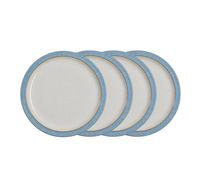 Denby - Elements Medium Blue Plates Set of 4 - Dishwasher Microwave Safe Crockery 22cm - Blue, White Ceramic Stoneware Tableware - Chip & Crack Resistant Lunch Plates