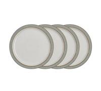 Denby - Elements Medium Light Grey Plates Set of 4 - Dishwasher Microwave Safe Crockery 22cm - Pale Grey, White Ceramic Stoneware Tableware - Chip & Crack Resistant Lunch Plates