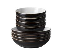 Denby - Elements Pasta & Cereal Bowl 8 Piece Set - Black Glaze, Dishwasher & Microwave Safe, Oven Proof Stoneware Dishes - 4 x Pasta & Cereal Bowls - Ceramic Chip Resistant Tableware for Everyday Use