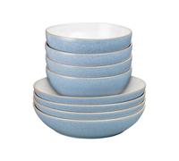 Denby - Elements Pasta & Cereal Bowl 8 Piece Set - Blue Glaze, Dishwasher & Microwave Safe, Oven Proof Stoneware Dishes - 4 x Pasta & Cereal Bowls - Ceramic, Chip Resistant Tableware for Everyday Use