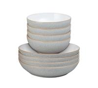 Denby - Elements Pasta & Cereal Bowl 8 Piece Set - Light Grey, Dishwasher & Microwave Safe, Oven Proof Stoneware Dishes - 4 x Pasta & Cereal Bowls - Ceramic, Chip Resistant Tableware for Everyday Use