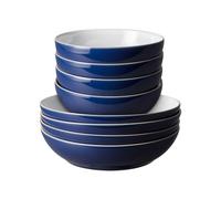 Denby - Elements Pasta & Cereal Bowl Set 8 Piece - Dark Blue, Dishwasher & Microwave Safe, Oven Proof Stoneware Dishes - 4 x Pasta & Cereal Bowls - Ceramic, Chip Resistant Tableware for Everyday Use