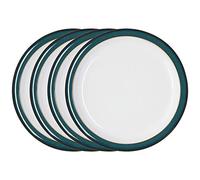 Denby - Greenwich Dinner Plates Set of 4 - Dishwasher Microwave Safe Crockery 26.5cm - Glazed Green, White Ceramic Stoneware Tableware - Chip & Crack Resistant
