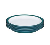 Denby - Greenwich Dinner Plates Set of 4 - Dishwasher Microwave Safe Crockery 26.5cm - Glazed Green, White Ceramic Stoneware Tableware - Chip & Crack Resistant