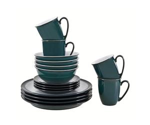 Denby - Greenwich Dinner Set For 4 - 16 Piece Tableware Green, White - Dishwasher Microwave Safe Crockery - 4x Dinner Plate, 4x Small Plate, 4x Cereal Bowl, 4x Coffee Mugs - Chip, Crack Resistant