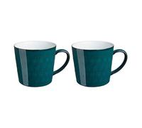 Denby - Greenwich Patterned Coffee Mug Set of 2 - 400ml Large Stoneware Ceramic Cascade Tea Mug Set For Home & Office - Dishwasher Safe, Microwave Safe - Green, White Glaze - Chip Resistant