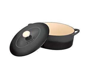 Denby - Halo Black Cast Iron Casserole Dish - Dutch Oven, Oven Safe Pot, Enamelled - 28cm, 4.25L Capacity - Oval