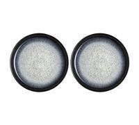 Denby - Halo Coupe Dinner Plates Set of 2 - Reactive Glaze Dishwasher Microwave Safe Crockery 26cm - Black, Grey Ceramic Stoneware Tableware - Chip & Crack Resistant