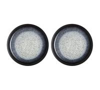 Denby - Halo Coupe Small Plates Set of 2 - Reactive Glaze Dishwasher, Oven & Microwave Safe Crockery 17cm - Black, Grey, White Ceramic Stoneware Tableware Side Plates - Chip & Crack Resistant
