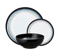 Denby - Halo Dinner Set for 4-12 Piece Ceramic Tableware Set - Dishwasher Microwave Safe Stoneware Crockery - Reactive Glaze, Black, Grey, White Colour - Dinner Plates, Small Plates, Cereal Bowls
