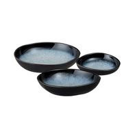 Denby - Halo Organic Dish Set of 3 - Large, Medium & Small Dishes - Organic Shape Reactive Glaze Serving Dish - Black, Grey, White Ceramic Glazed Oven Safe, Dishwasher Safe, Microwave Safe