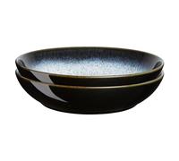 Denby - Halo Pasta Bowls Set of 2 - Reactive Glaze Dishwasher Microwave Safe Crockery 1050ml - Black, Grey Ceramic Stoneware Tableware - Chip & Crack Resistant