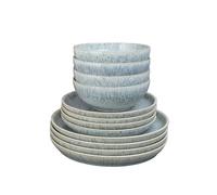 Denby - Halo Speckle Coupe Dinner Set For 4 - 12 Piece Ceramic Reactive Glaze Tableware Plate & Bowl Set - Dishwasher Microwave Safe Stoneware Crockery - 4 x Dinner Plates, Medium Plates, Cereal Bowls