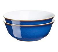 Denby - Imperial Blue Cereal Bowls Set of 2 - Dishwasher Microwave Safe Crockery 650ml 16.5cm - Royal Blue, White Ceramic Stoneware Tableware - Chip & Crack Resistant Soup Bowls