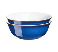 Denby - Imperial Blue Cereal Bowls Set of 2 - Dishwasher Microwave Safe Crockery 650ml 16.5cm - Royal Blue, White Ceramic Stoneware Tableware - Chip & Crack Resistant Soup Bowls
