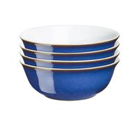 Denby - Imperial Blue Cereal Bowls Set of 4 - Dishwasher Microwave Safe Crockery 650ml 16.5cm - Royal Blue, White Ceramic Stoneware Tableware - Chip &