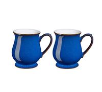 Denby - Imperial Blue Coffee Mug Set of 2 - 340ml Craftmans Curved Stoneware Ceramic Tea Mug Set For Home & Office - Dishwasher Safe, Microwave Safe - Blue, White, Brown - Chip Resistant