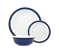 Denby - Imperial Blue Dinner Set for 4-12 Piece Ceramic Tableware Plate & Bowl Set Blue, White - Dishwasher Microwave Safe Crockery - 4 x Dinner Plates, Small Plates, Cereal Bowls