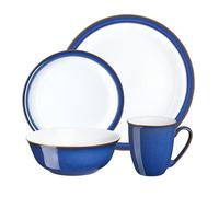 Denby - Imperial Blue Dinner Set for 4-16 Piece Ceramic Tableware Plate & Bowl Set - Dishwasher Microwave Safe Crockery - 4 x Dinner Plates, Small Plates, Cereal Bowls, Coffee Mugs