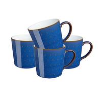 Denby - Imperial Blue Large Coffee Mug Set of 4 - Cascade Patterned 13.5 Ounce Stoneware Tea Mug Set For Office & Home - Dishwasher Safe, Microwave Safe - Ceramic Tea Cups With Blue Pattern Glaze