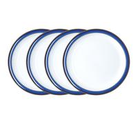 Denby - Imperial Blue Medium Plates Set of 4 - Dishwasher Microwave Safe Crockery 22cm - Royal Blue, White Ceramic Stoneware Tableware - Chip & Crack Resistant Lunch Plates