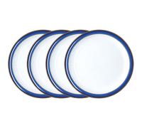 Denby - Imperial Blue Medium Plates Set of 4 - Dishwasher Microwave Safe Crockery 22cm - Royal Blue, White Ceramic Stoneware Tableware - Chip & Crack