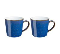 Denby - Imperial Blue Patterned Coffee Mug Set of 2-400ml Large Stoneware Ceramic Cascade Tea Mug Set for Home & Office - Dishwasher Safe, Microwave Safe - Blue, White, Brown - Chip Resistant