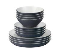 Denby - Impression Charcoal Blue 12 Piece Dinner Set - Dishwasher & Microwave Safe Stoneware Plate & Bowl Set - Includes 4 x Small Plates, Dinner Plates & Cereal Bowls - Ceramic Tableware