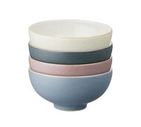 Denby - Impression Mixed Colour Rice Bowls Set of 4 - Dishwasher Microwave Safe Crockery - Blue, Pink, Cream, Black Ceramic Stoneware Tableware