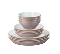 Denby - Impression Pink 12 Piece Dinner Set - Dishwasher & Microwave Safe Stoneware Plate & Bowl Set - Includes 4 x Small Plates, Dinner Plates & Cereal Bowls - Ceramic, Chip Resistant Tableware