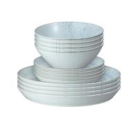 Denby - Kiln Blue Dinner Set for 4-12 Piece Ceramic Tableware - Dishwasher & Microwave Safe Crockery - Tranquil Hand Glaze Plate & Bowl Set - Includes 4 x Dinner Plates, Small Plates & Cereal Bowls