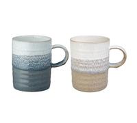 Denby - Kiln Taupe & Slate Coffee Mugs 2 Piece Set- 400ml Capacity - Dishwasher & Microwave Safe Crockery - Hand-Crafted Ridge - Unique Glaze Effect - Ceramic Stoneware - Chip & Crack Resistant