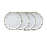 Denby - Linen Cream White Dinner Plates Set of 4 - Dishwasher Microwave Safe Crockery - Large Ceramic Stoneware Tableware Plates - Natural Tones - for Lunch & Dinner