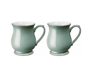 Denby - Regency Green Craftmans Coffee Mug Set of 2 - 340ml Stoneware Ceramic Curved Tea Mug Set For Home & Office - Dishwasher Safe, Microwave Safe - Green, White - Chip Resistant