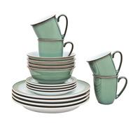 Denby - Regency Green Dinner Set For 4 - 16 Piece Ceramic Green, White Tableware Set - Dishwasher Microwave Safe Crockery Set - 4 x Dinner Plates, 4 x Small Plates, 4 x Cereal Bowls, 4 x Mugs