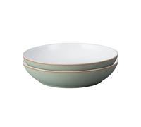 Denby - Regency Green Pasta Bowls Set of 2 - Dishwasher Microwave Safe Crockery 1050ml 22cm - Green, White Ceramic Stoneware Tableware - Chip & Crack Resistant