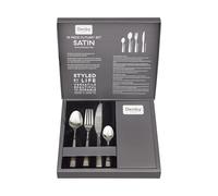 Denby - Satin 16 Piece Stainless Steel Cutlery Set for 4 People - Dishwasher Safe Tableware Kitchen Service - Flatware Set with Fork, Table Knife, Dessert Spoon & Teaspoon, Silver