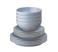 Denby - Sky Blue Dinner Set for 4-12 Piece Ceramic Tableware - Dishwasher Safe, Durable Crockery - Hand Glazed Stoneware Plate & Bowl Set - Includes 4 x Dinner Plates, Small Plates, Cereal Bowls
