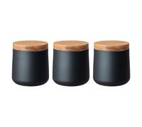 Denby - Storage Canisters Set of 3 in Black - Coffee, Tea, Sugar Container - Kitchen, Pantry Organizer & Essential - Easy to Open Acacia Wood Lid - Contemporary Matte Finish