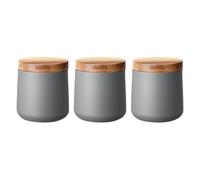 Denby - Storage Canisters Set of 3 in Grey - Coffee, Tea, Sugar Container - Kitchen, Pantry Organizer & Essential - Easy to Open Acacia Wood Lid - Contemporary Matte Finish