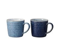 Denby - Studio Blue 2 Piece Ridged Mug Set - Dishwasher, Microwave Safe Crockery 400ml, 13cm - Ceramic Stoneware Tableware - Chip & Crack Resistant Coffee and Tea Mugs