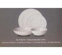 Denby White 16 Piece Dinner Set, 4X Dinner, Medium Plate, & 4X Cereal, Pasta Bowl