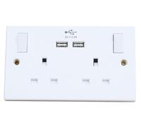 Securlec White Two Gang Switched Socket with 2 x USB