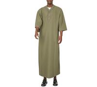 DENCTORAM Mens Kaftan Thobe V-Neck Half Sleeve Muslim Robe Dubai Long Gown Saudi Arab Thobe Robes for Summer Beach, Green, 5XL