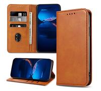 DENDICO Case for Huawei P Smart 2018 / Enjoy 7S / Honor 9 Lite, Classic PU Leather Magnetic Wallet Case, Flip Folio Protective Phone Cover Compatible with Huawei P Smart 2018 / Enjoy 7S, Light Brown