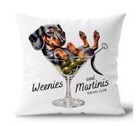 DENDOFENGE Weenie Martini Pillow Covers 18x18, Dachshund Cocktail Decorative Pillow Covers for Couch, Weenie Dog Martini Lovers Gifts for Women