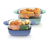 DENEBORE 6 Cup Tempered Glass Container 2 Pack Compatible with Ninja Crispi 4-in-1 Portable Cooking System, Microwave, Freezer & Dishwasher Safe Cooking Surface