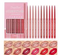 DENESTUP 12 Pcs Lip Liner Combo, Matte Lip Liner Pencil Lipstick Set long-lasting Wear and Waterproof, Non-Stick Cup, High Pigmented Smooth Texture Natural Lip Pen Makeup Gift